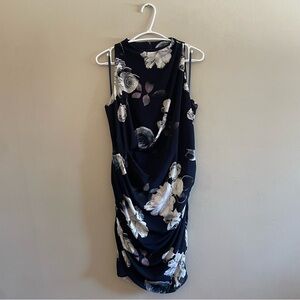 Le Chateau Navy Floral Ruched Faux Wrap Dress – Plus Size 16/18  Like New